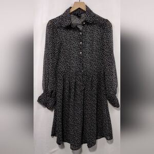 Angie Floral Babydoll Dress Women's S Black Sheer Retro 90s Y2K Cottagecore